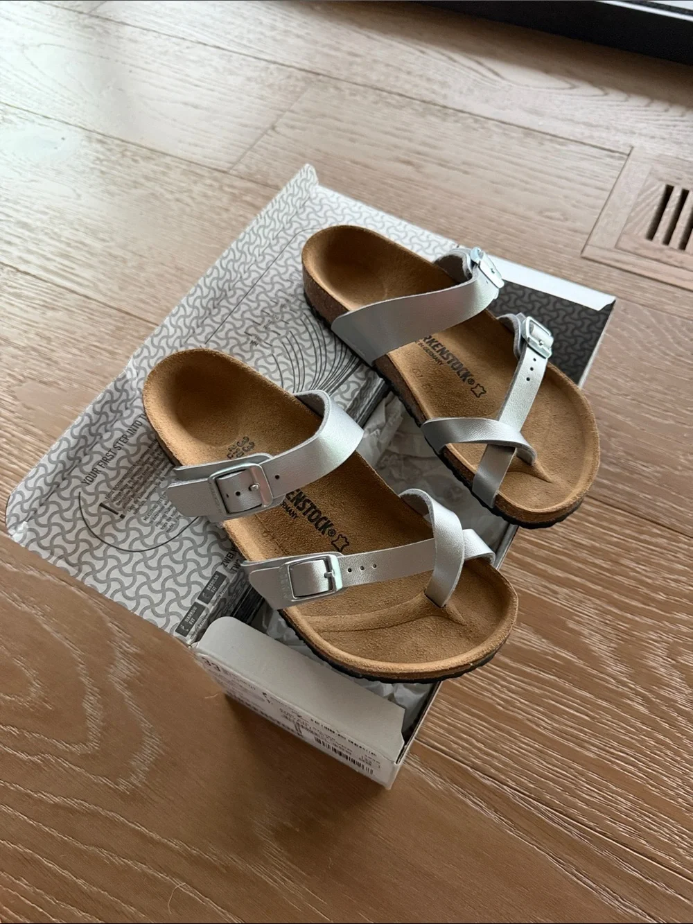Birkenstock Women’s Silver Strappy Cork Sandals